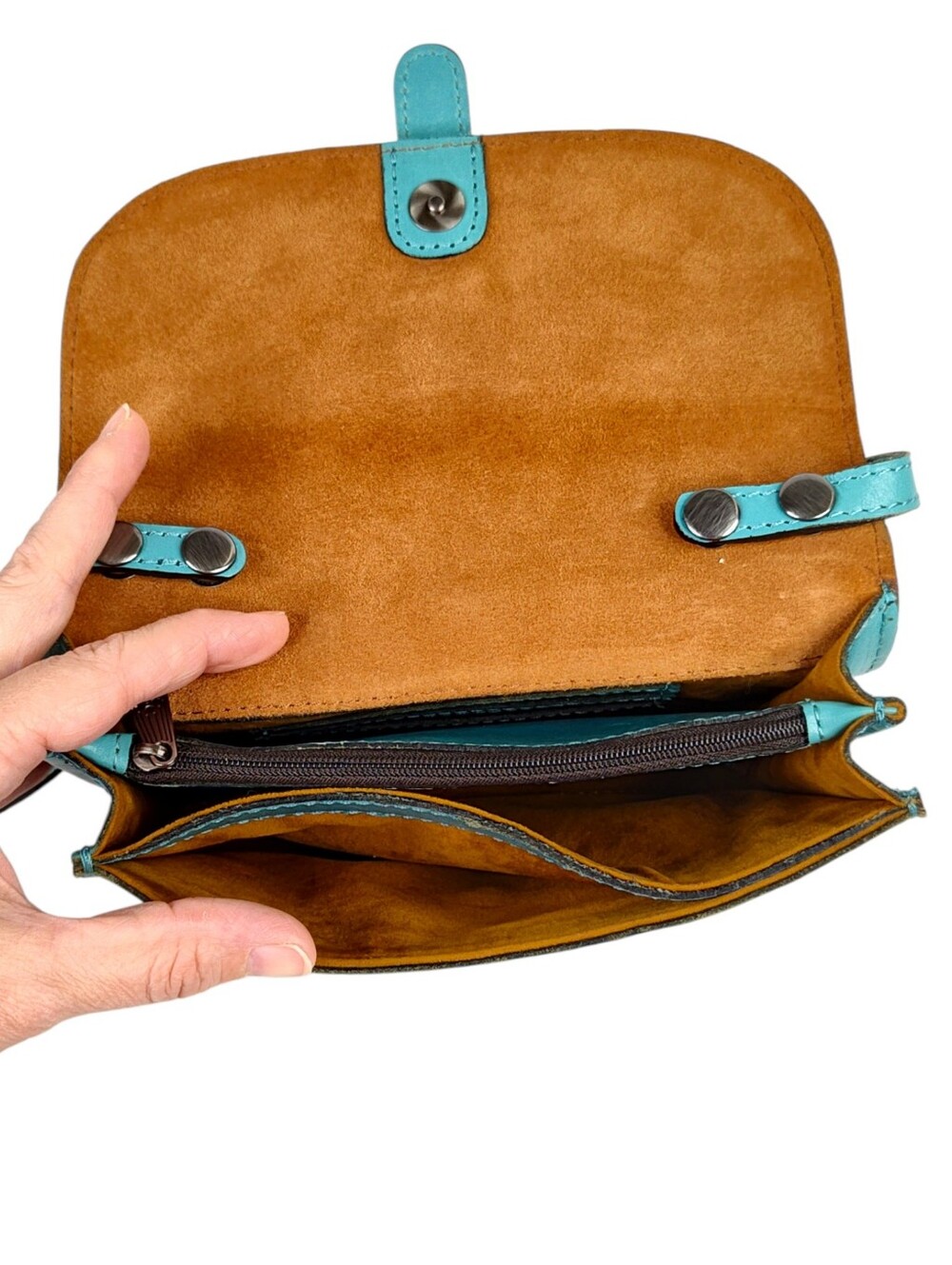 Patricia Nash Turquoise Leather Crossbody Wallet Bag | 100% Leather - Picture 6 of 16